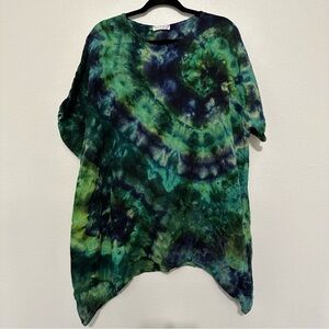 Tie-Dye Green and Blue Women's Tunic Top